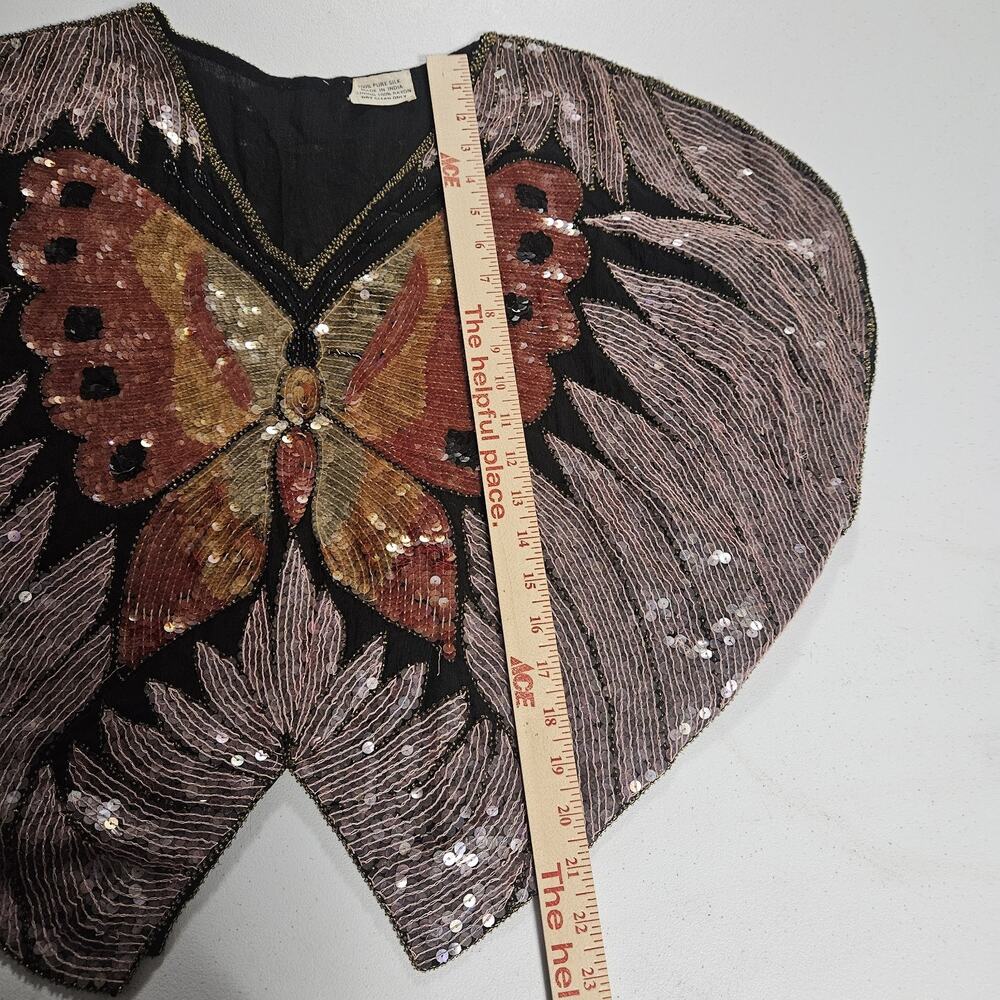 ST.Honore butterflies silk beaded/sequins evening blouse woman size Large?? 80's - Picture 5 of 8
